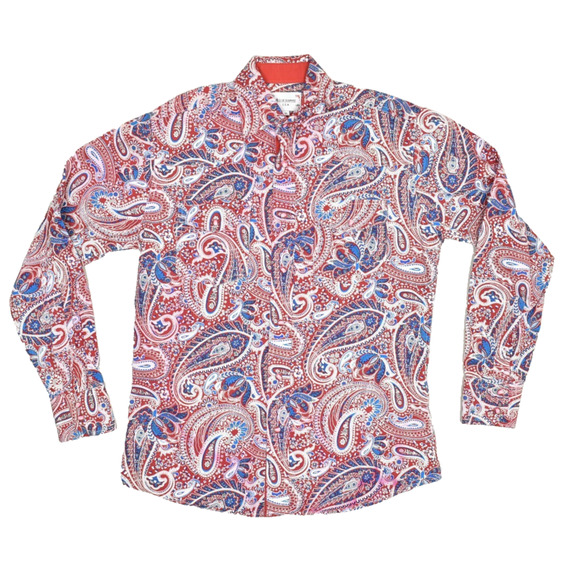 Ace of Diamond Men's Red Blue Paisley Button Down Shirt Size XS USA - Picture 1 of 8